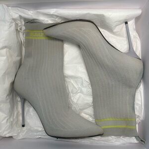 Pierre Balmain Gray Knit Sock Stiletto Boots with Yellow Accent